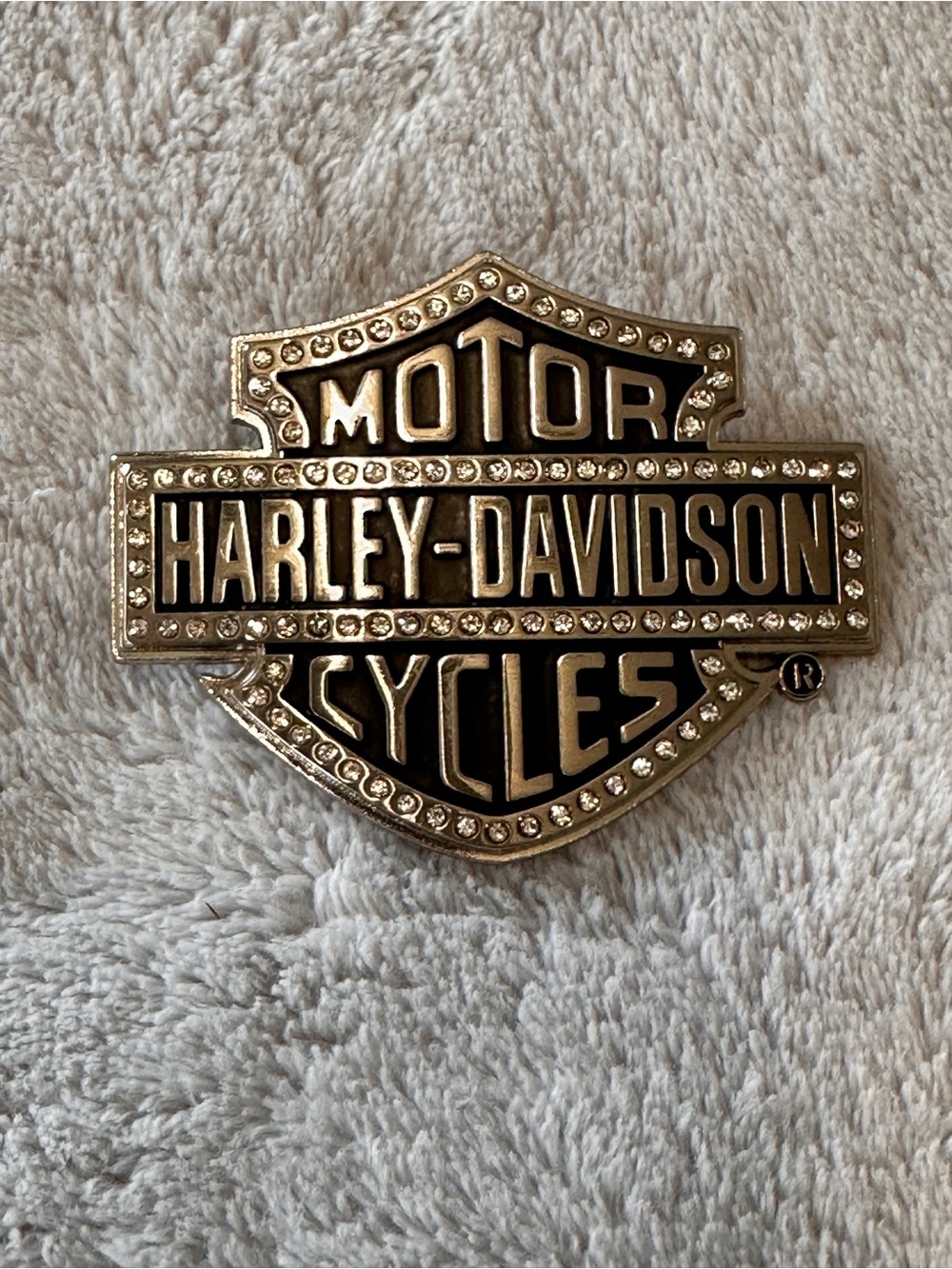 Harley-Davidson Silver and Black Shield Logo Buckle with Rhinestone Trim